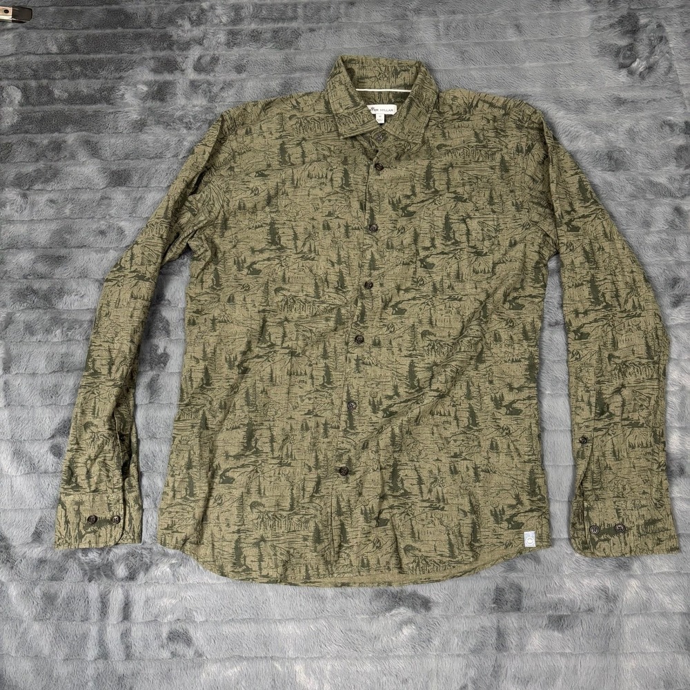 Peter Millar Mens Medium Olive Green Forest Nature Print Button Down Shirt